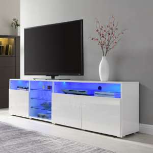 Prieto High Gloss TV Stand Sideboard In White With LED Lights - UK