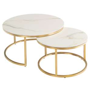 Pyper High Gloss Set Of 2 Marble Coffee Tables In Kass Gold - UK