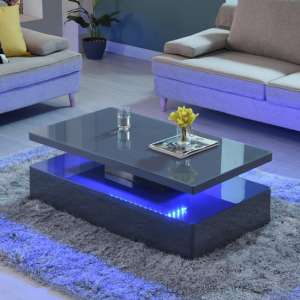 Quinton Glass Top High Gloss Coffee Table In Grey With LED - UK