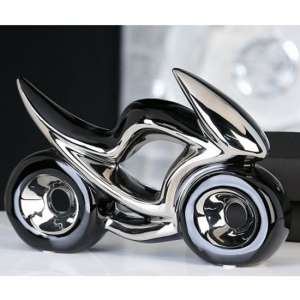 Race Ceramic Motorcycle Sculpture In Black And Silver - UK