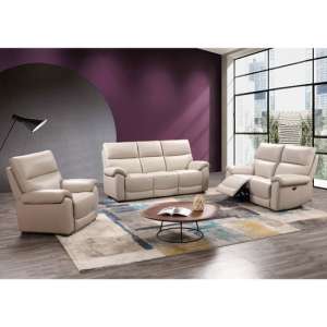 Radford Leather Electric Recliner Sofa Suite In Chalk - UK