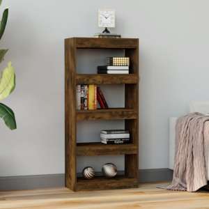 Raivos Wooden Bookshelf And Room Divider In Smoked Oak - UK