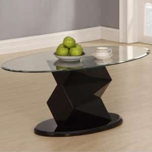Rasida Clear Glass Coffee Table Oval With Black High Gloss Base - UK