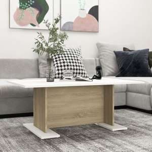 Rayya Rectangular Wooden Coffee Table In White And Sonoma Oak - UK