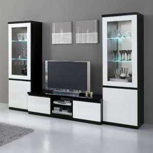 Regal Living Room Set In Black And White With High Gloss LED - UK