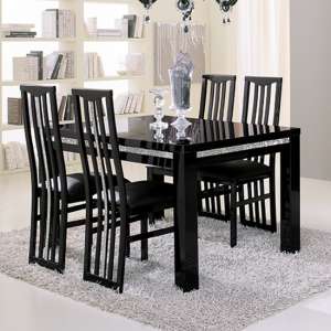 Regal Cromo Details Black Gloss Dining Table 4 Black Chairs - UK