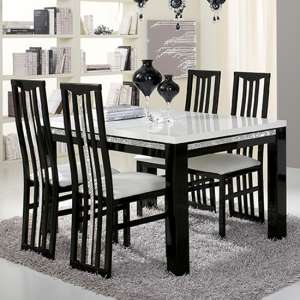 Regal Cromo Details Black Gloss Dining Table With 4 Chairs - UK