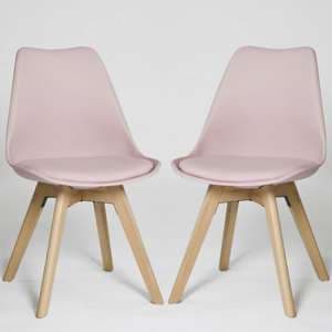 Regis Set Of 4 Dining Chairs In Pink With Wooden Legs - UK
