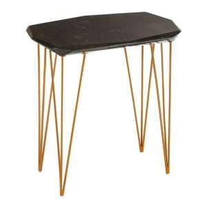 Relics Black Marble Large Side Table With Gold Angular Legs - UK