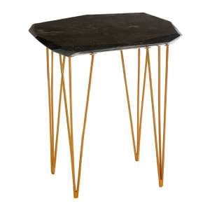 Relics Black Marble Small Side Table With Gold Angular Legs - UK