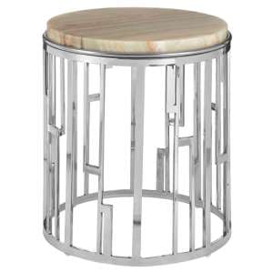 Relics Natural Onyx Stone Round Side Table With Silver Base - UK