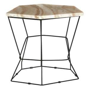 Relics Natural Patterned Onyx Stone Side Table With Black Frame - UK