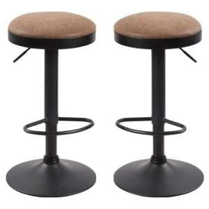 Remi Brown Woven Fabric Bar Stools With Black Base In A Pair - UK