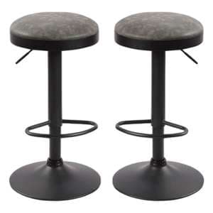 Remi Grey Woven Fabric Bar Stools With Black Base In A Pair - UK