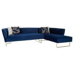 Reneey Upholstered Velvet 5 Seater Corner Sofa In Dark Blue - UK