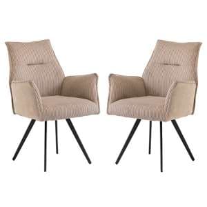 Reston Oyster Corduroy Fabric Mix Dining Armchairs In Pair - UK