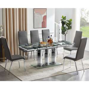 Rihanna Extending Clear Dining Table With 6 Dora Grey Chairs - UK