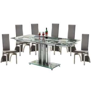 Rihanna Extending Glass Dining Table With 6 Romeo Grey Chairs - UK