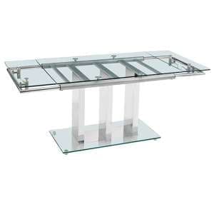 Rihanna Extending Clear Glass Dining Table With Chrome Supports - UK