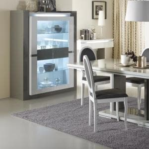 Renoir Display Cabinet In Taupe And Grey Gloss With Glass - UK