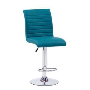 Ripple Faux Leather Bar Stool In Teal With Chrome Base - UK