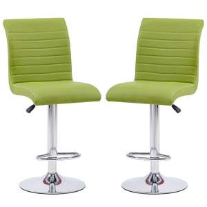 Ripple Green Faux Leather Bar Stools With Chrome Base In Pair - UK