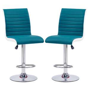 Ritz Teal And White Faux Leather Bar Stools In Pair - UK