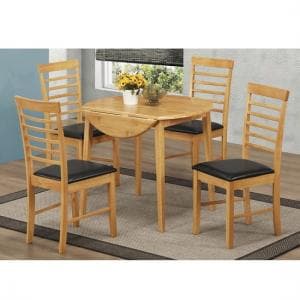 Rivero Drop Leaf Dining Table Round In Light Oak And 4 Chairs - UK