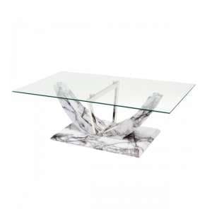 Riviera Glass Coffee Table In Clear And Marble Effect Base - UK