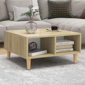 Riye Wooden Coffee Table With 2 Shelves In White And Sonoma Oak - UK