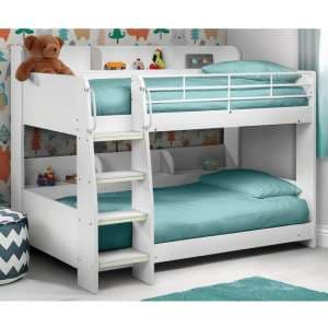 Dallyce Wooden Bunk Bed In White With Ladder - UK
