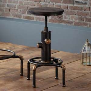 Raewyn Pipework Bar Stool In Brushed Copper And Rustic Elm - UK