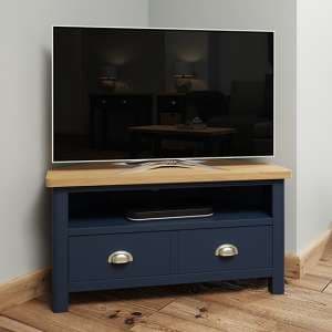 Rosemont Wooden Corner TV Stand In Dark Blue - UK