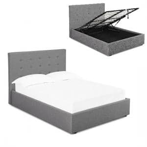 Lowick Double Storage Bed In Upholstered Grey Fabric - UK