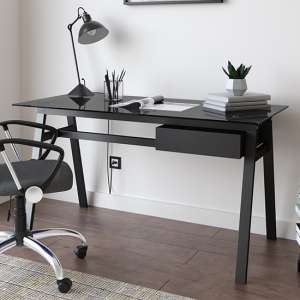 Rubery Black Glass Top Computer Desk With Black Frame - UK