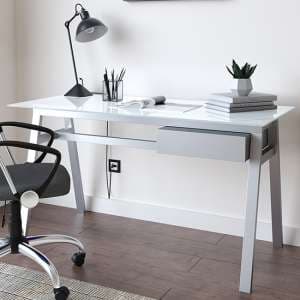 Rubery White Glass Top Computer Desk With White Frame - UK