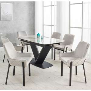 Riva Extending Ceramic Dining Table With 6 Riva Grey Chairs - UK