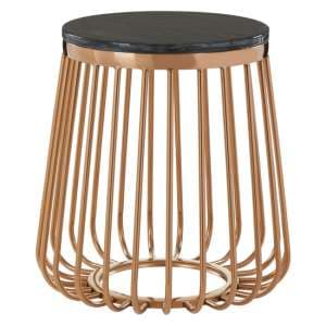 Saclateni Round Black Marble Side Table With Rose Gold Frame - UK