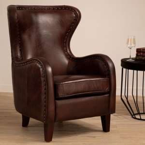 Sadalmelik Upholstered Faux Leather Armchair In Brown - UK