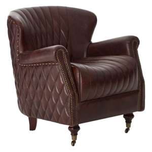 Sadalmelik Upholstered Genuine Leather Armchair In Brown - UK