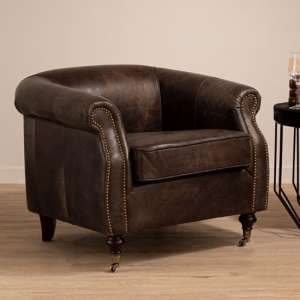 Sadalmelik Upholstered Genuine Leather Armchair In Grey - UK