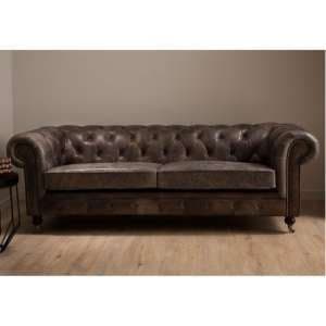 Sadalmelik Upholstered Leather 3 Seater Sofa In Dark Grey - UK