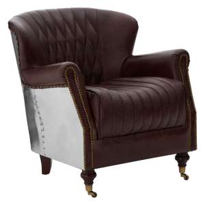 Sadalmelik Upholstered Leather Armchair In Brown - UK