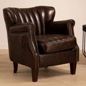 Sadalmelik Upholstered Leather Armchair In Weathered Brown - UK