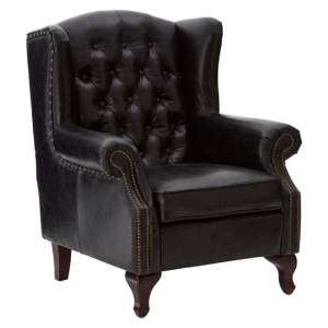 Sadalmelik Upholstered Leather Scroll Armchair In Black - UK