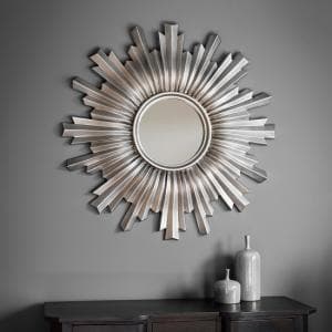 Safari Decorative Wall Mirror Round In Silver - UK