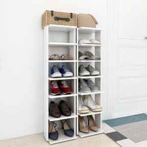 Saloso Set Of 2 High Gloss Shoe Storage Racks In White - UK