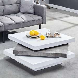 Samora High Gloss Coffee Table In White And Concrete Effect - UK