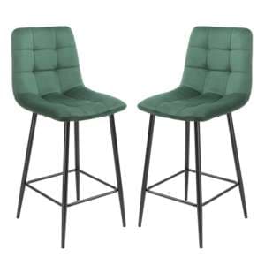 Sandy Squared Green Velvet Bar Chairs In Pair - UK