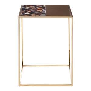 Sauna Square Agate Stone Side Table With Gold Steel Frame - UK